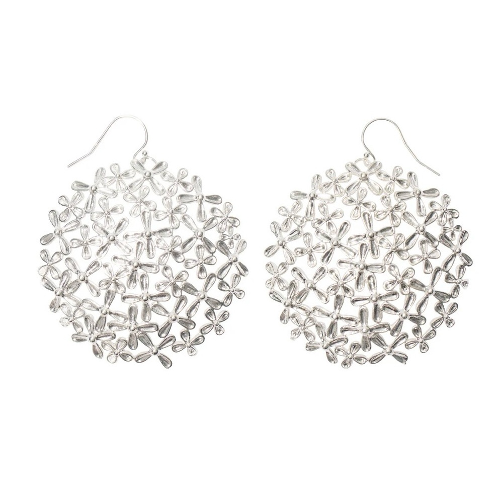 Silver Floral Statement Earrings